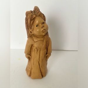 Vintage Lee Bortin Originals Chicago Clay‎ Sculpture Gazing Girl Child Hair Bow